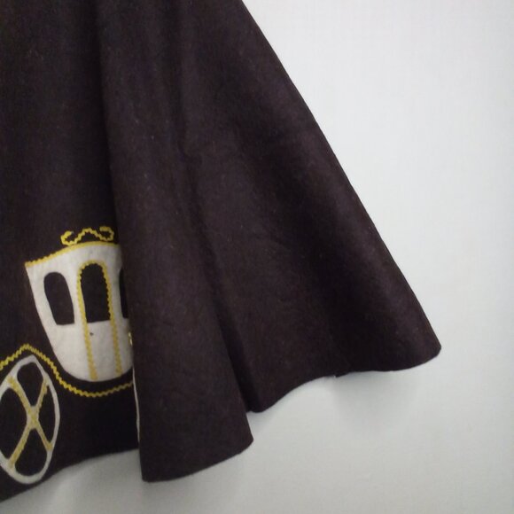 Vintage Handmade Felt Circle Skirt 25" Wasit XS Horse Carriage Brown - Picture 6 of 16